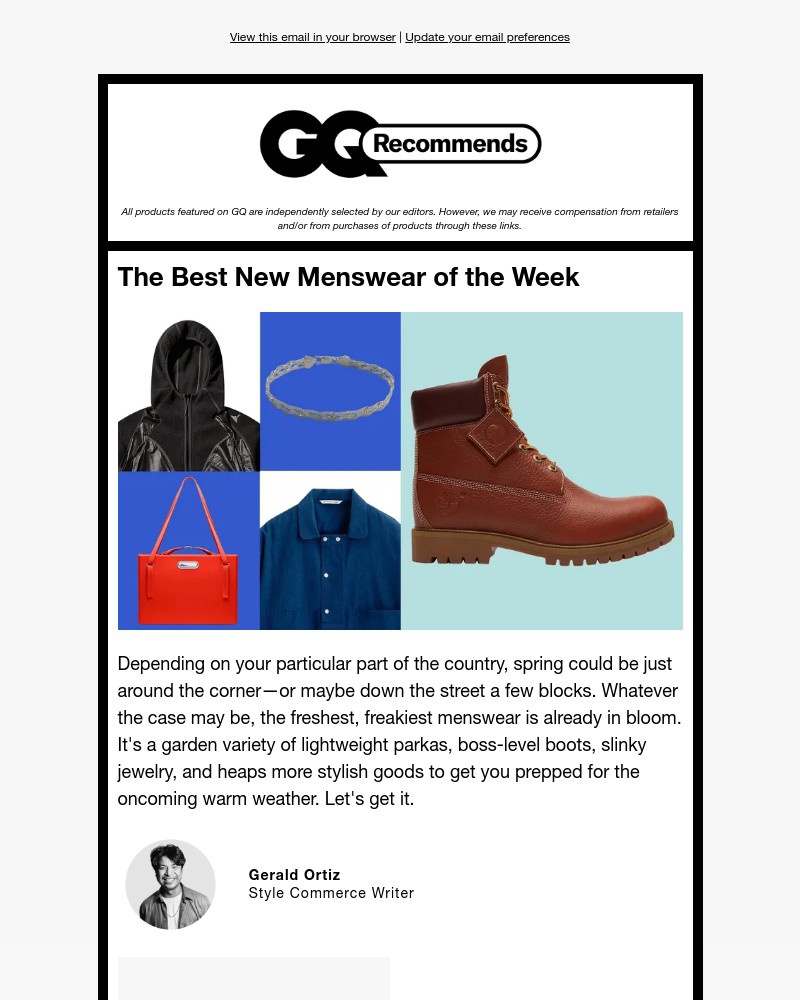 Screenshot of email sent to a GQ Newsletter subscriber