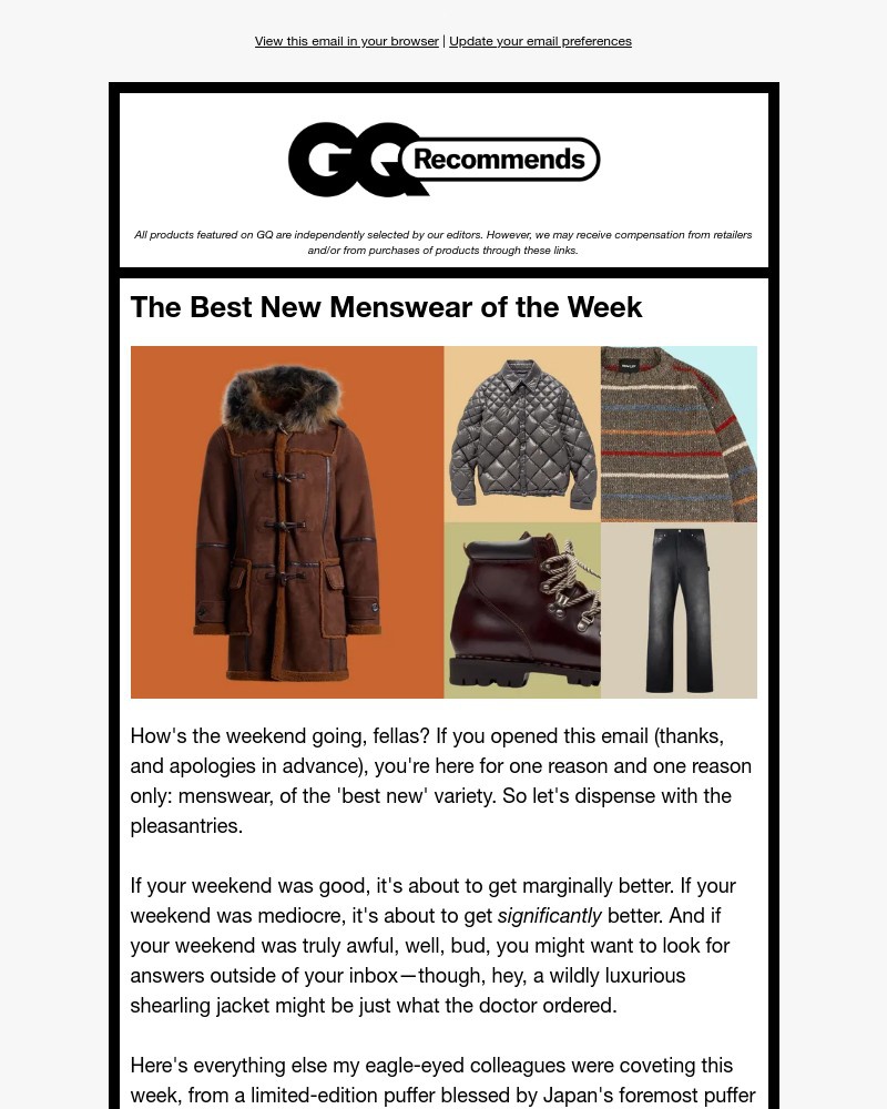 Screenshot of email sent to a GQ Newsletter subscriber