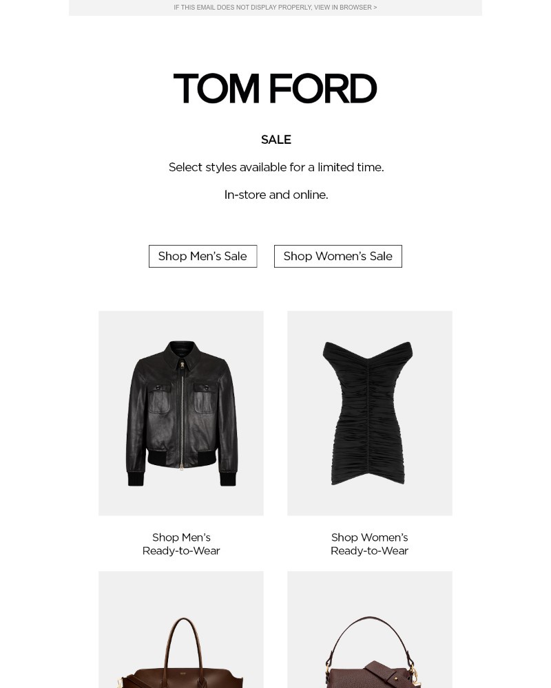 Screenshot of email sent to a Tom Ford Newsletter subscriber