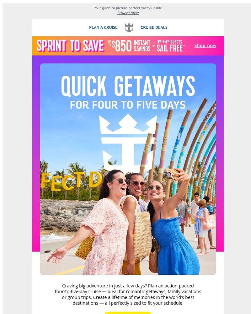 Screenshot of email sent to a Royal Caribbean Cruises Newsletter subscriber