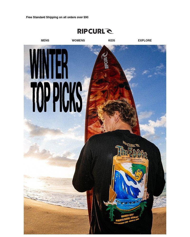 Screenshot of email sent to a Ripcurl Newsletter subscriber