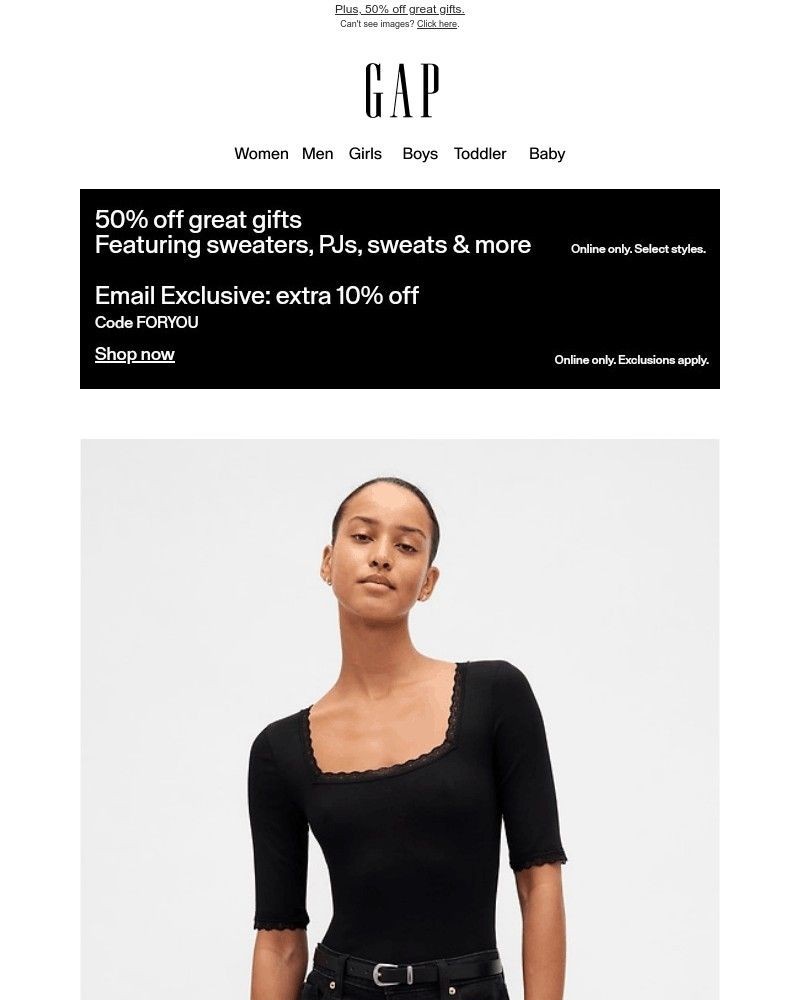 Screenshot of email sent to a Gap Newsletter subscriber