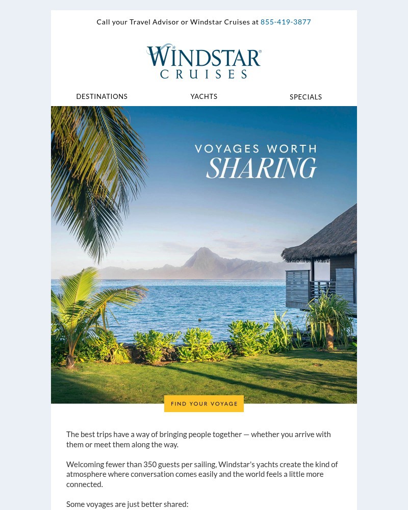 Screenshot of email sent to a Windstar Cruises Newsletter subscriber