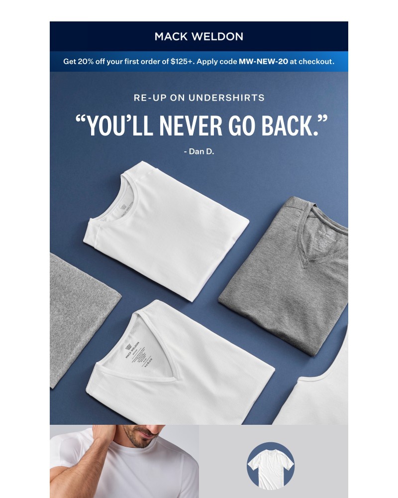 Screenshot of email sent to a Mack Weldon Newsletter subscriber