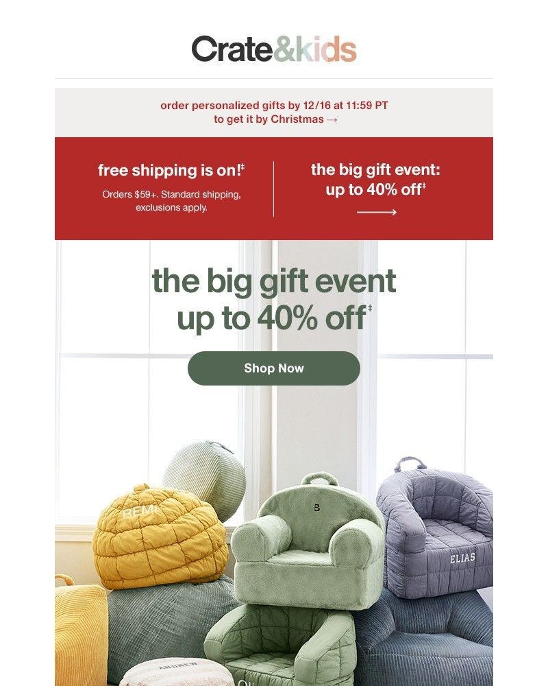 Screenshot of email sent to a Crate & Barrel Newsletter subscriber