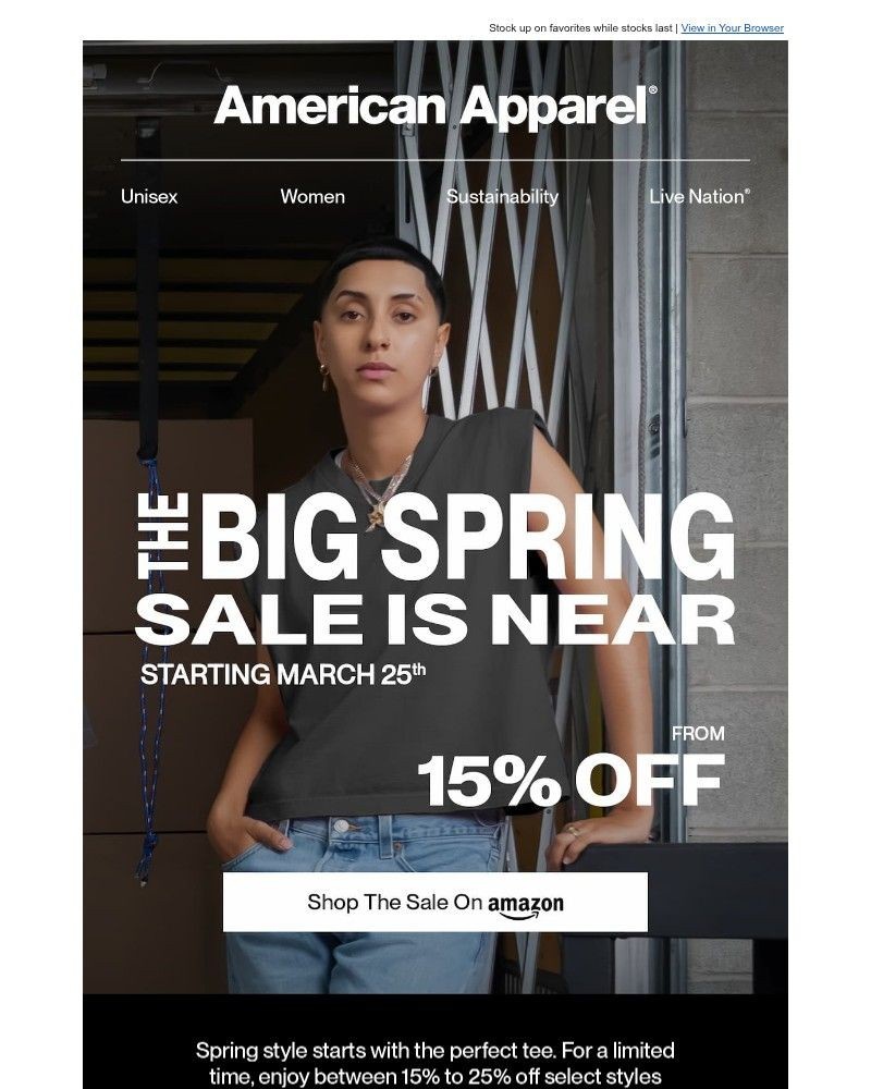 Screenshot of email sent to a American Apparel Newsletter subscriber