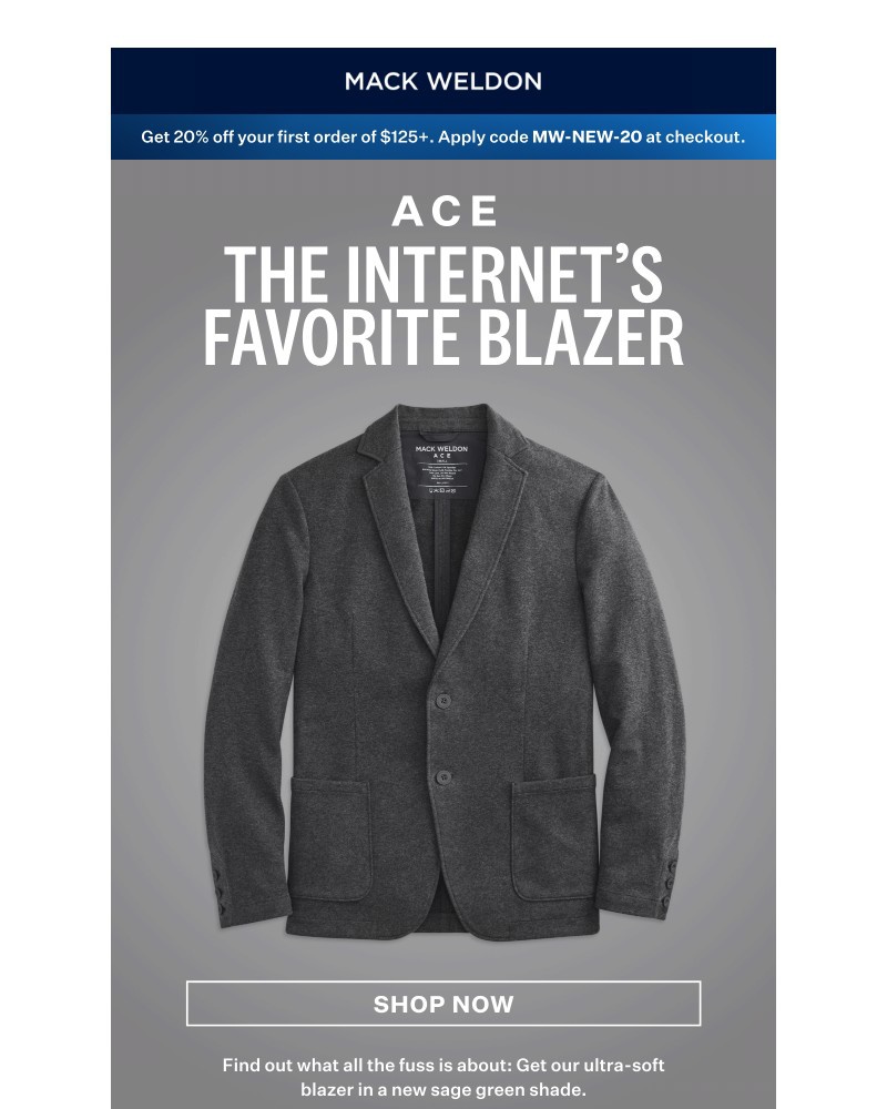 Screenshot of email sent to a Mack Weldon Newsletter subscriber