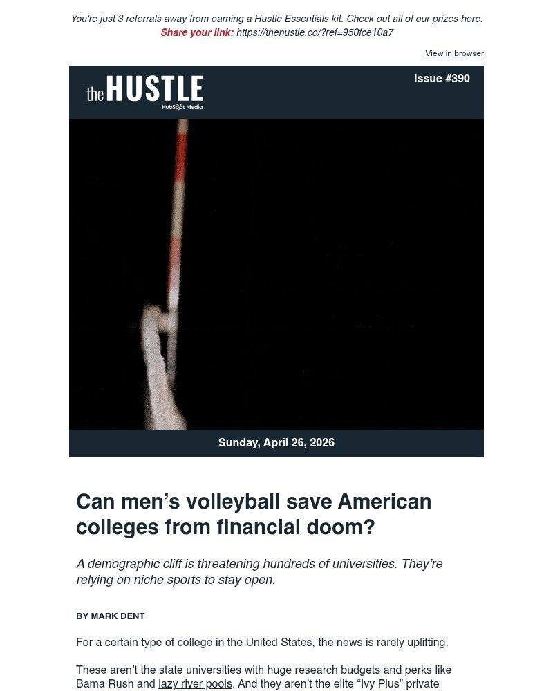 Screenshot of email sent to a The Hustle Newsletter subscriber