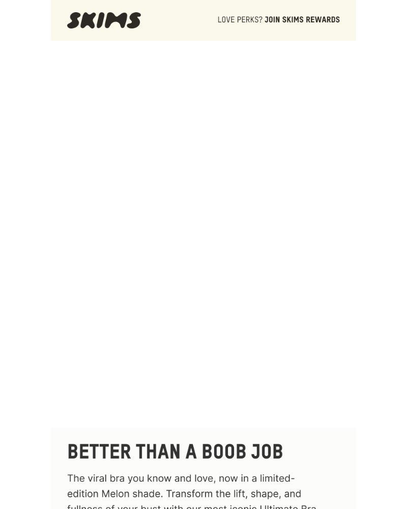 Screenshot of email sent to a Skims Newsletter subscriber