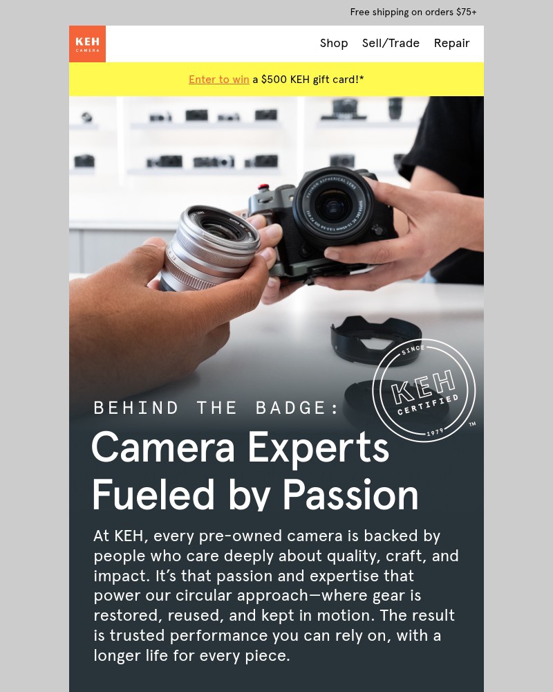 Screenshot of email sent to a KEH Camera Newsletter subscriber