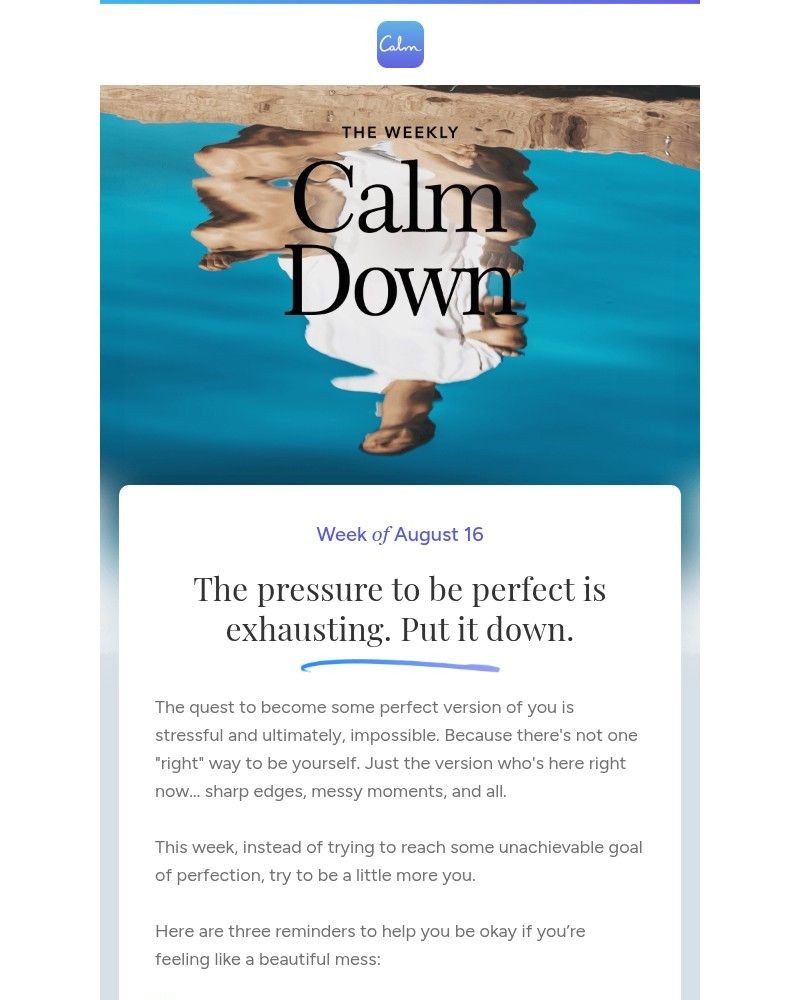 Screenshot of email sent to a Calm Registered user