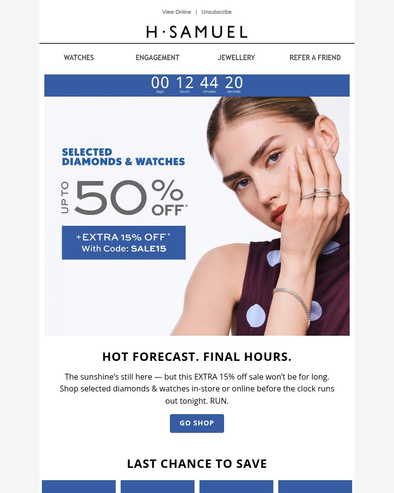 Screenshot of email sent to a H.Samuel Newsletter subscriber