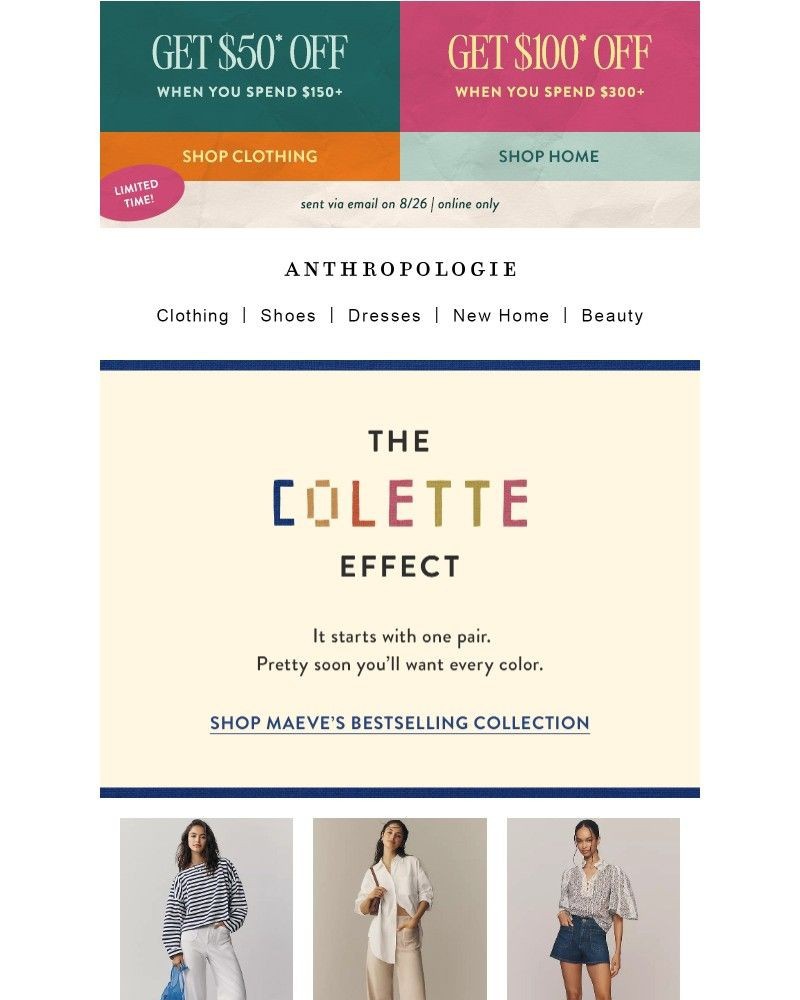 Screenshot of email sent to a Anthropologie Newsletter subscriber