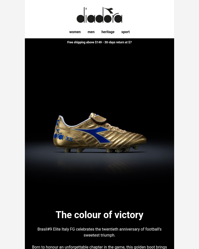 Screenshot of email sent to a Diadora Newsletter subscriber