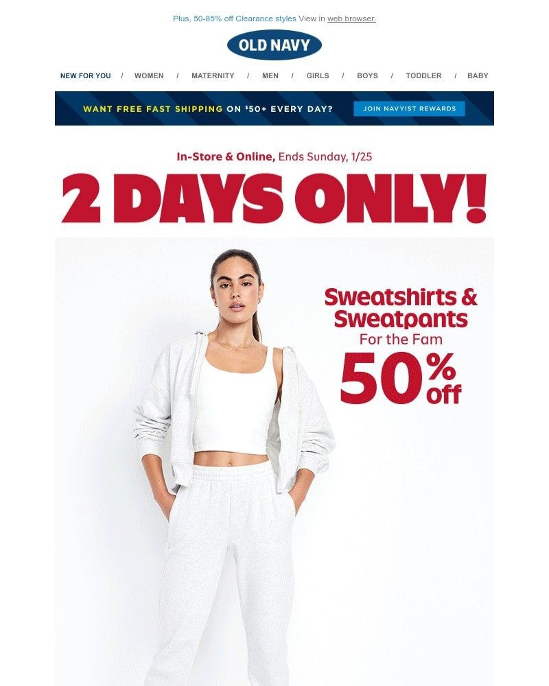 Screenshot of email sent to a Old Navy Newsletter subscriber