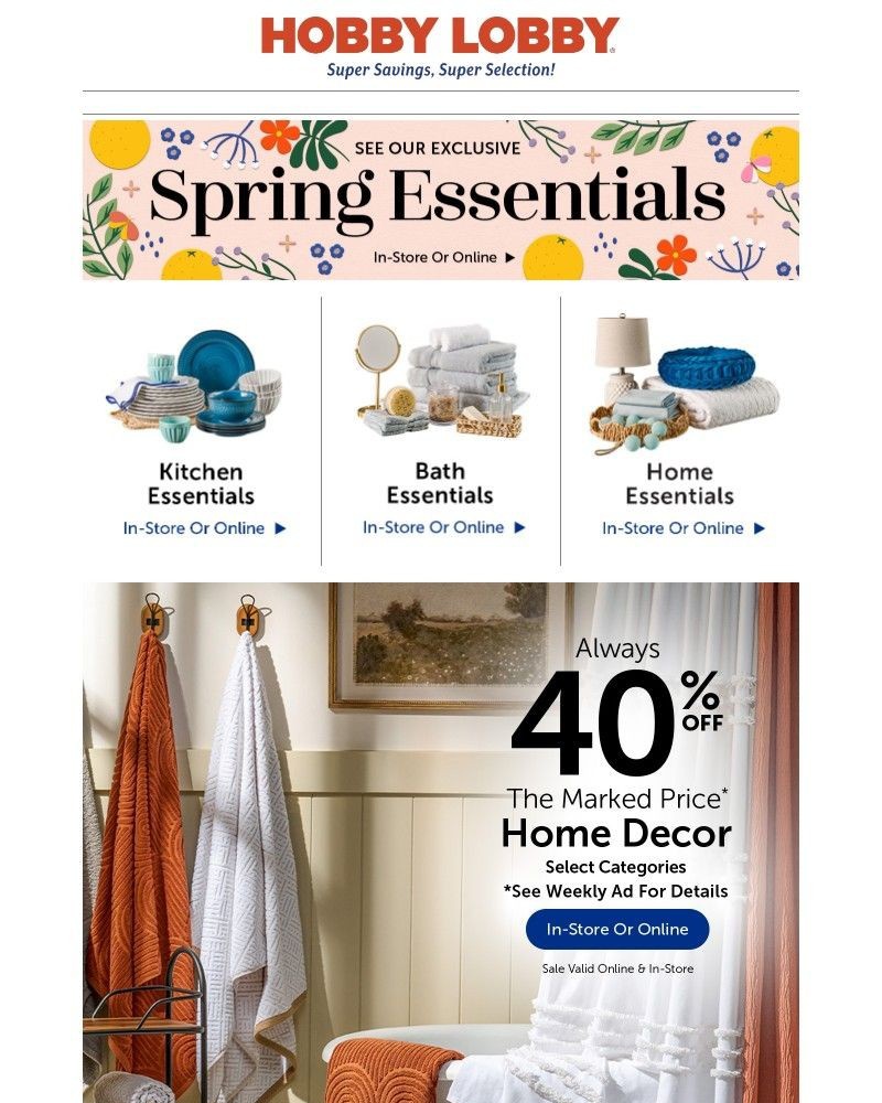 Screenshot of email sent to a Hobby Lobby Newsletter subscriber