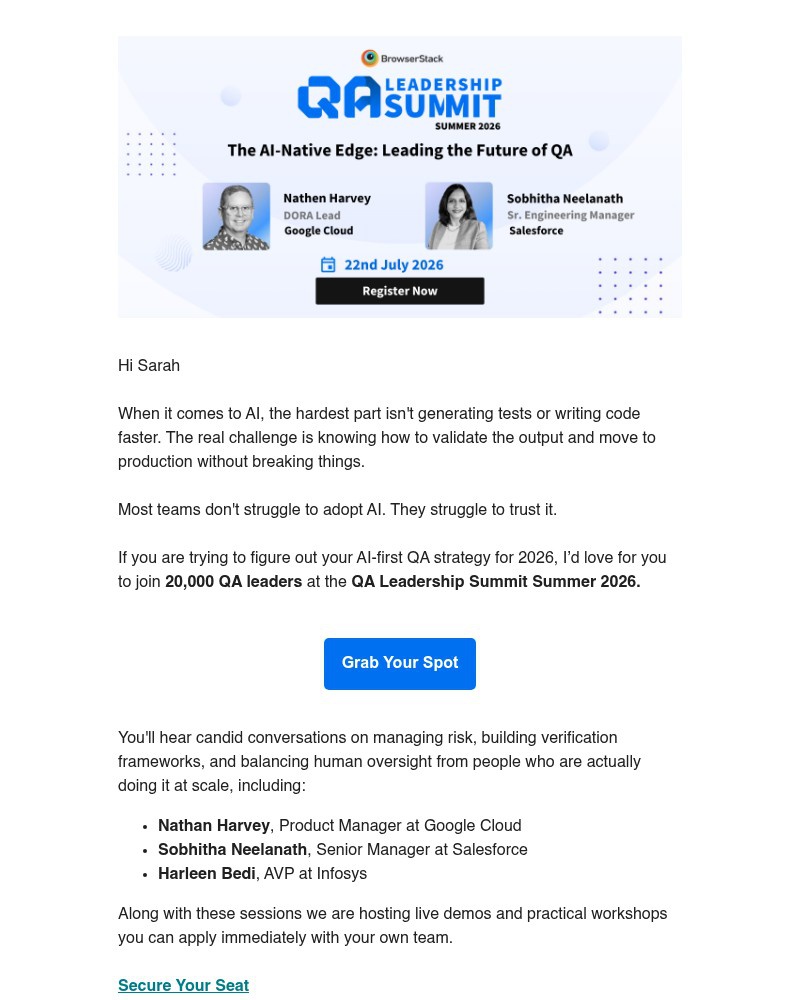Screenshot of email sent to a BrowserStack Trial user