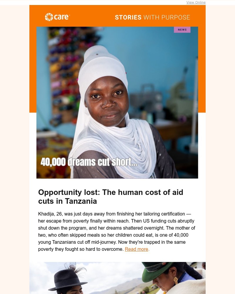 Screenshot of email sent to a Care Newsletter subscriber