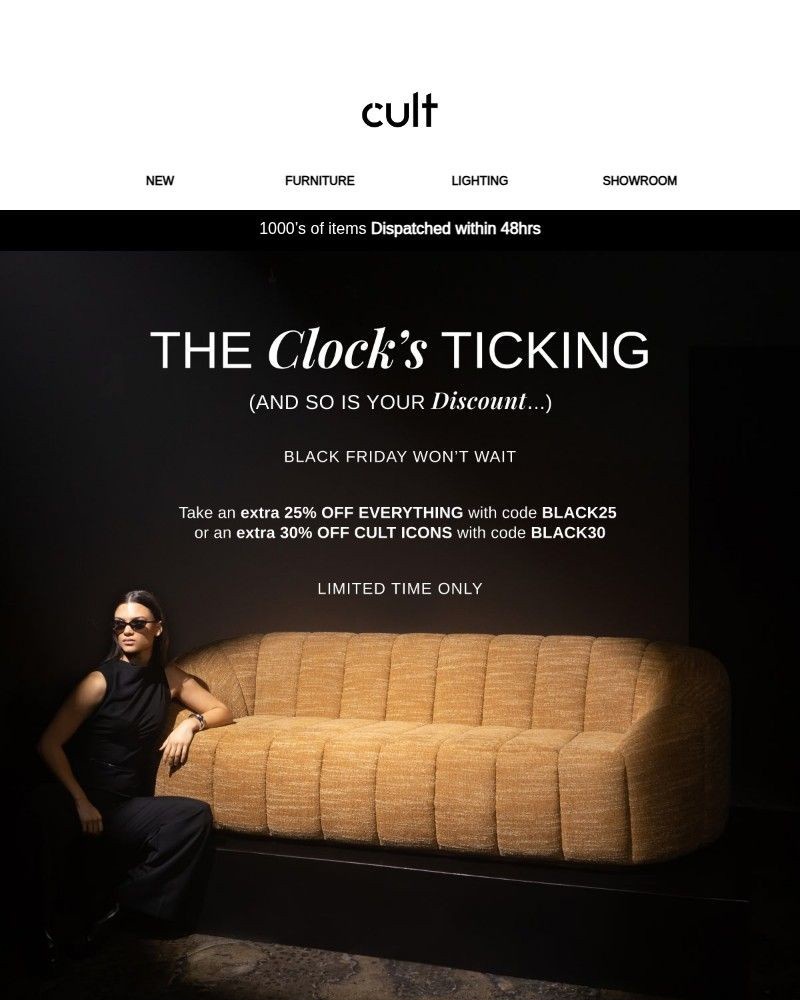 Screenshot of email sent to a Cult Furniture Cart abandoner