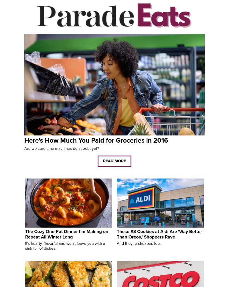 Screenshot of email sent to a Parade Newsletter subscriber