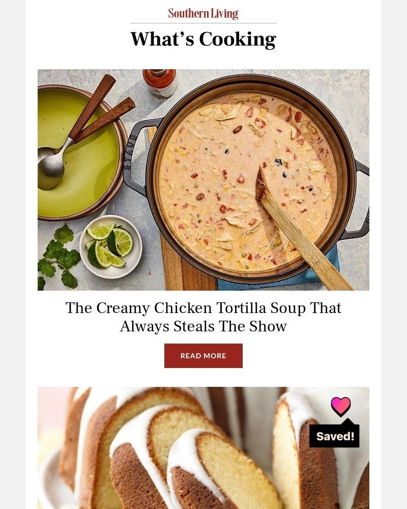 Screenshot of email sent to a Southern Living Newsletter subscriber