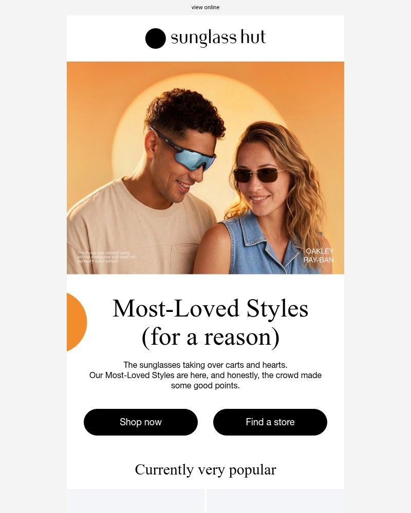 Screenshot of email sent to a Sunglass Hut Newsletter subscriber
