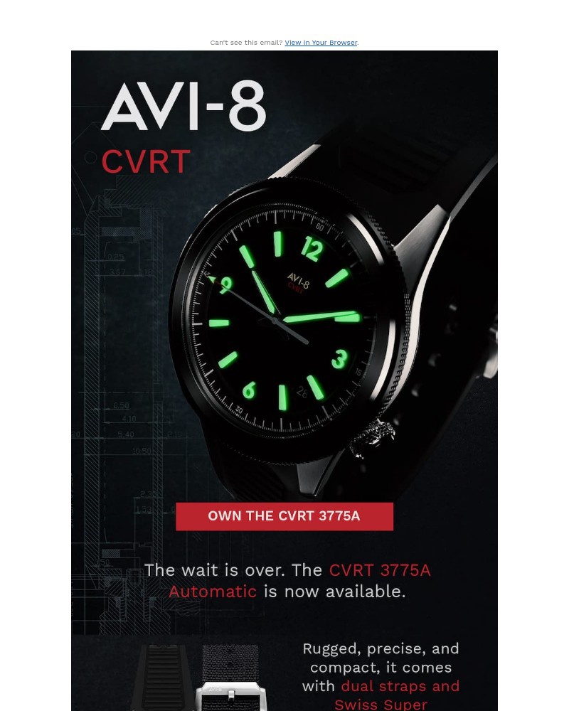 Screenshot of email sent to a AVI-8 Newsletter subscriber