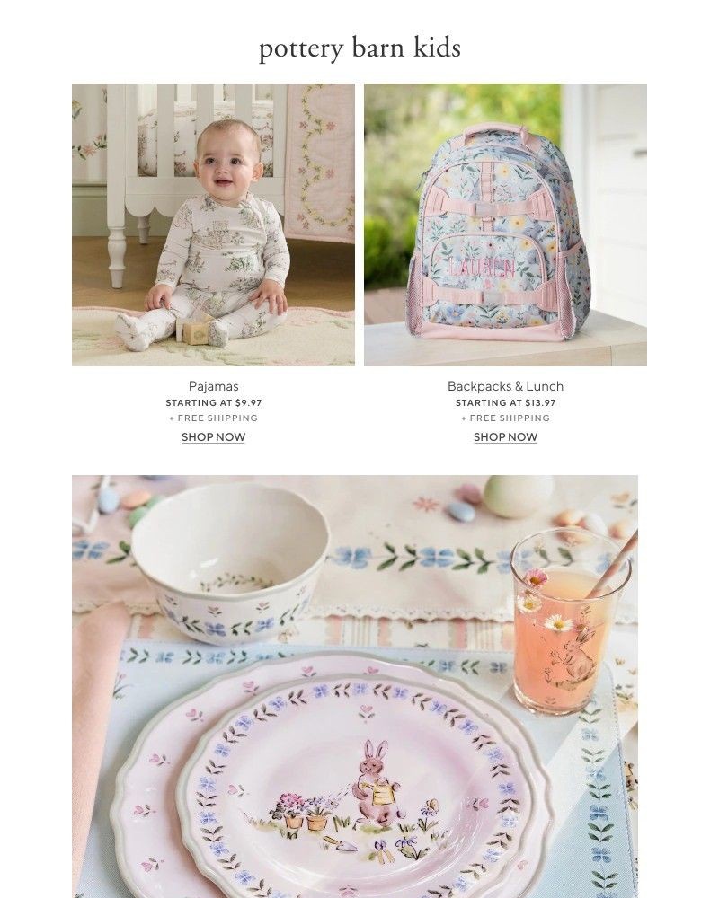 Screenshot of email sent to a Pottery Barn Newsletter subscriber