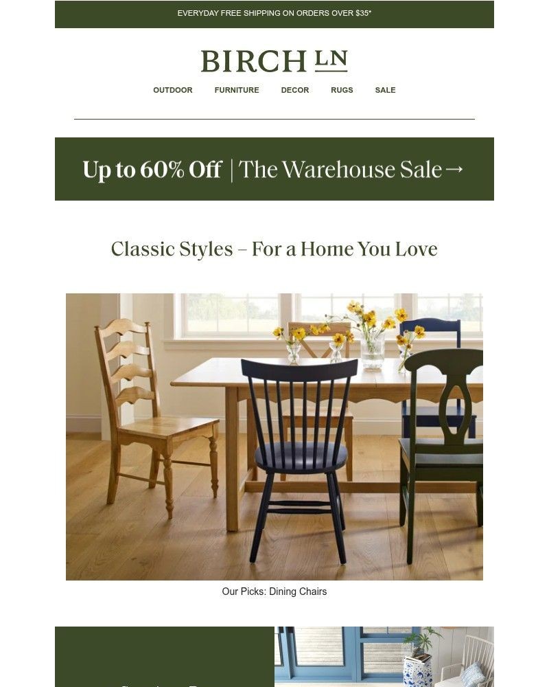 Screenshot of email sent to a Birch Lane Newsletter subscriber