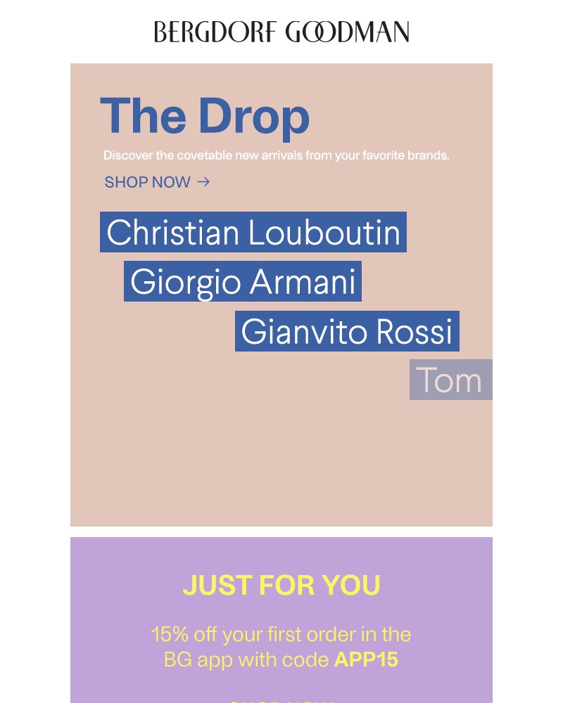 Screenshot of email sent to a Bergdorf Goodman Newsletter subscriber