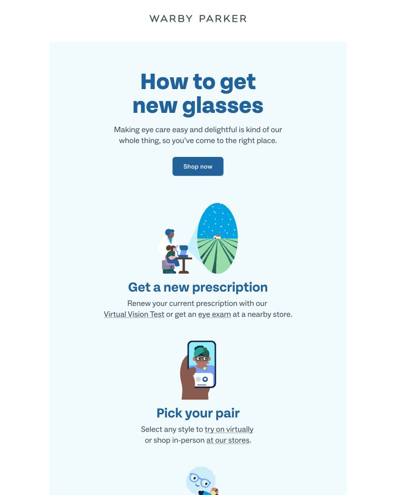 Screenshot of email sent to a Warby Parker Newsletter subscriber