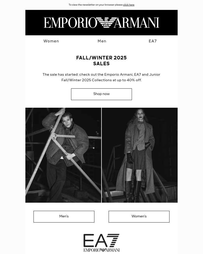 Screenshot of email sent to a Armani Newsletter subscriber