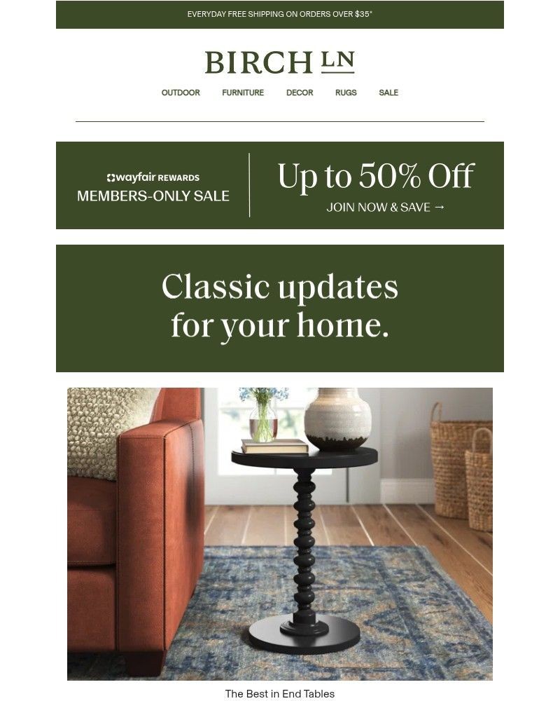 Screenshot of email sent to a Birch Lane Newsletter subscriber