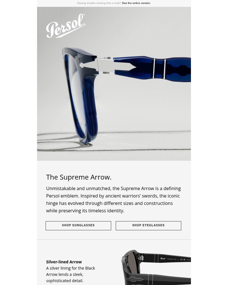 Screenshot of email sent to a Persol Newsletter subscriber