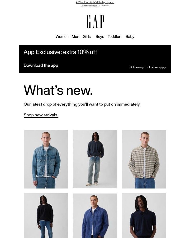 Screenshot of email sent to a Gap Newsletter subscriber