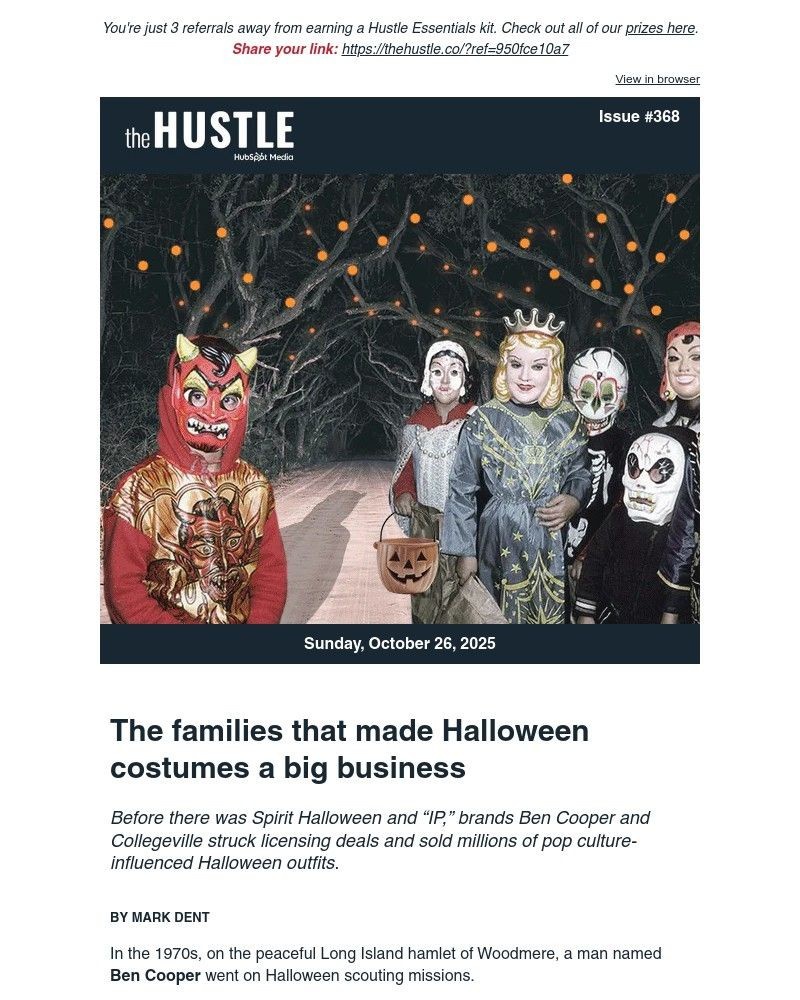 Screenshot of email sent to a The Hustle Newsletter subscriber