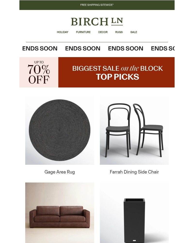 Screenshot of email sent to a Birch Lane Newsletter subscriber