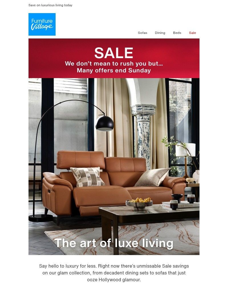 Screenshot of email sent to a Furniture Village Cart abandoner