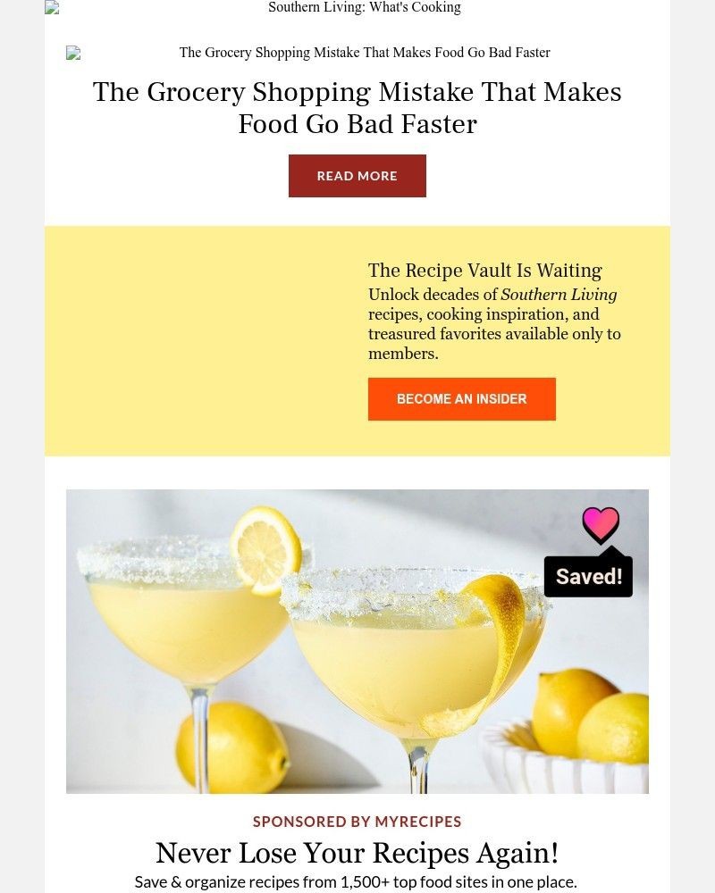 Screenshot of email sent to a Southern Living Newsletter subscriber