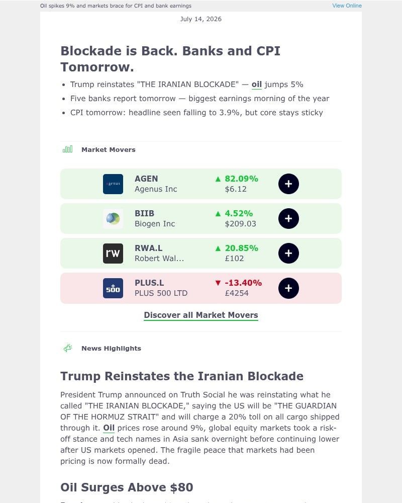 Screenshot of email sent to a eToro Registered user