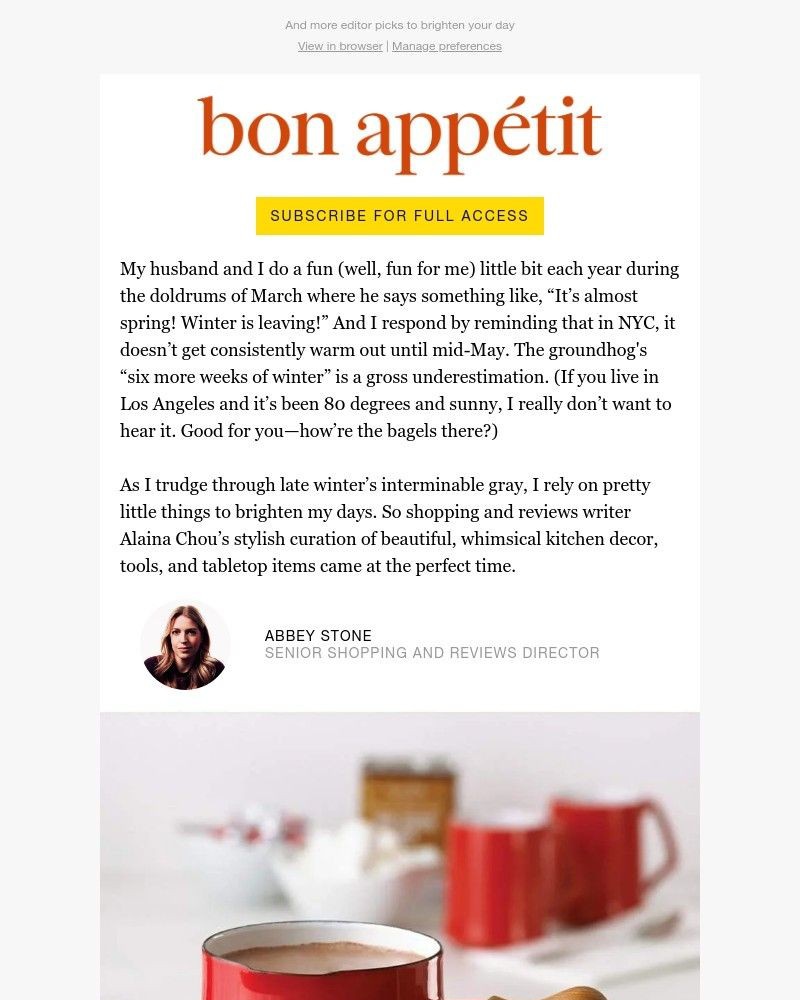 Screenshot of email sent to a Bon Appétit Newsletter subscriber