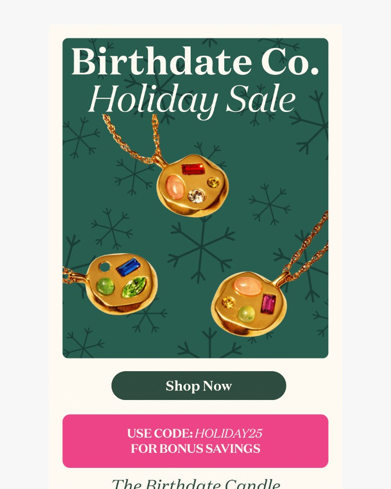Screenshot of email sent to a Birthdate Co Newsletter subscriber