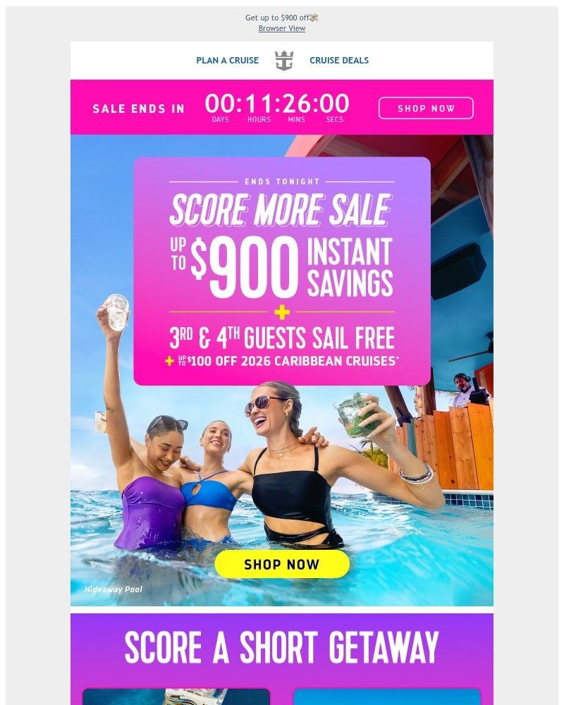 Screenshot of email sent to a Royal Caribbean Cruises Newsletter subscriber
