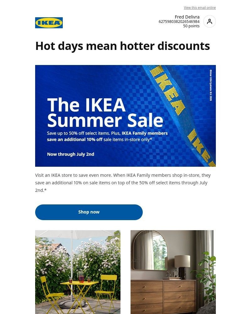 Screenshot of email sent to a Ikea Registered user