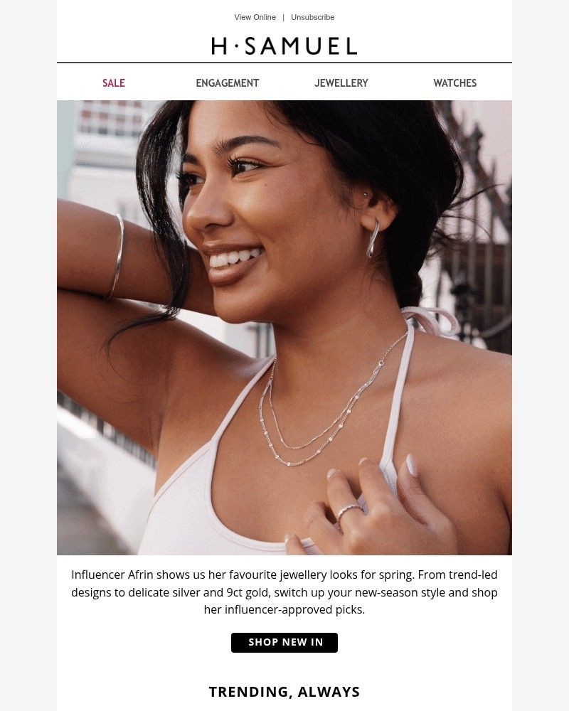 Screenshot of email sent to a H.Samuel Newsletter subscriber