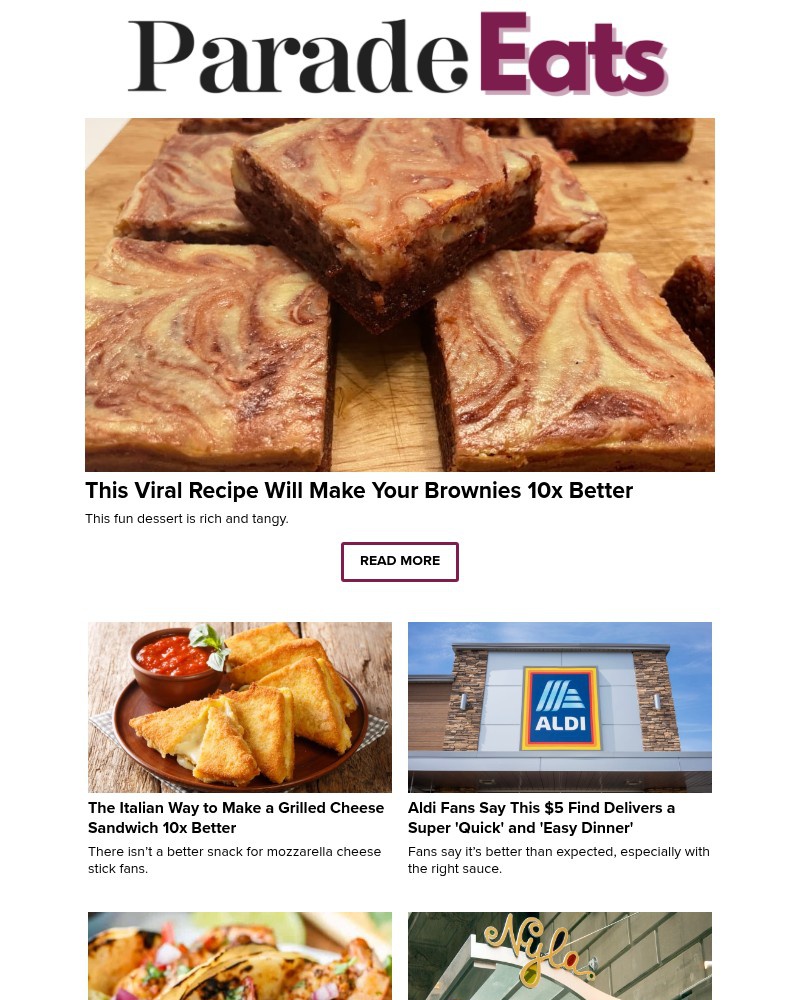 Screenshot of email sent to a Parade Newsletter subscriber