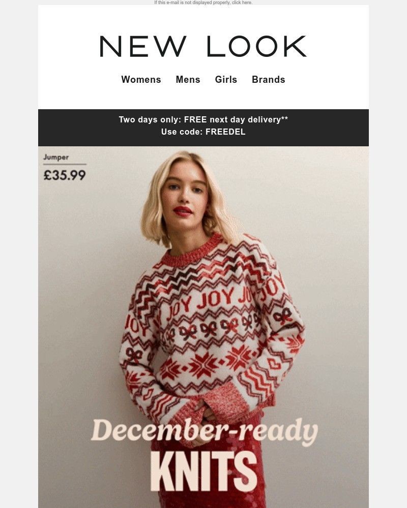 Screenshot of email sent to a New Look Newsletter subscriber