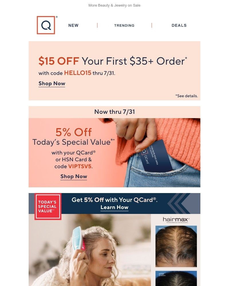 Screenshot of email sent to a QVC Newsletter subscriber
