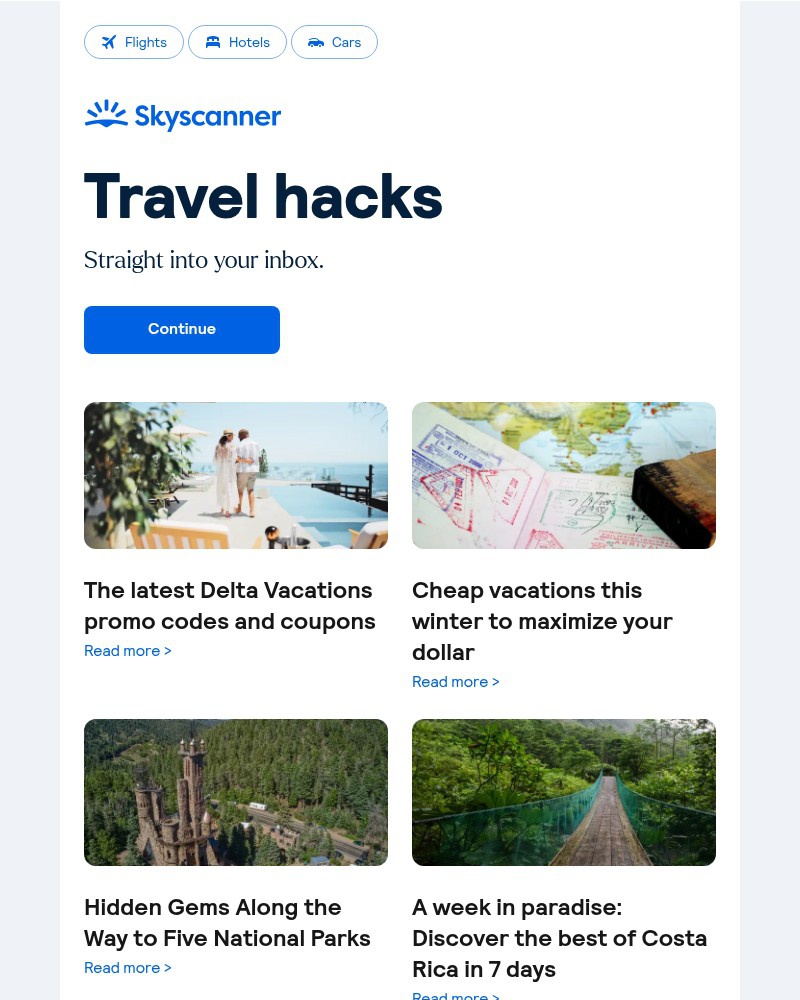 Screenshot of email sent to a Skyscanner Registered user
