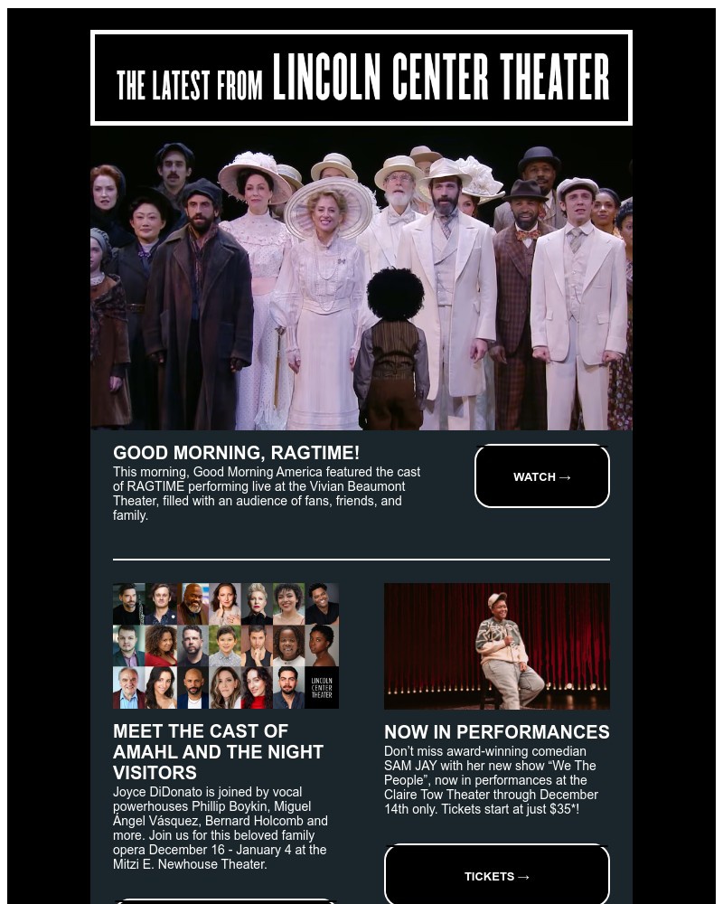 Screenshot of email sent to a Lincoln Center Theater Newsletter subscriber